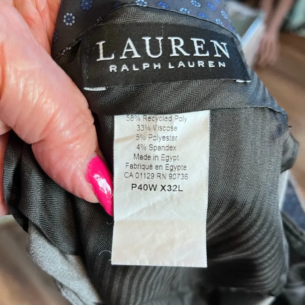 Lauren Ralph Lauren Mens Gray Pants 40x31 Stretch Black Label Pleated Cuffed